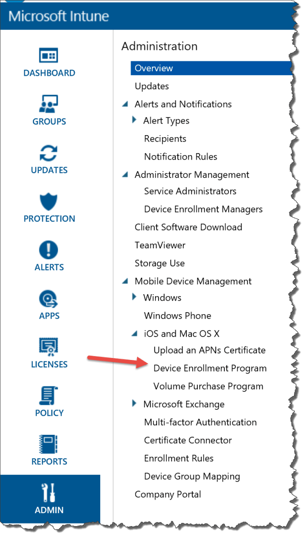 Intune console DEP.png