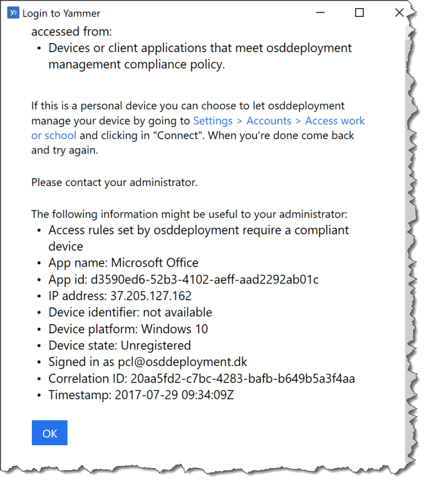 CA - Yammer Desktop APP - Configure - 06 Allow Access - User expirence - 01