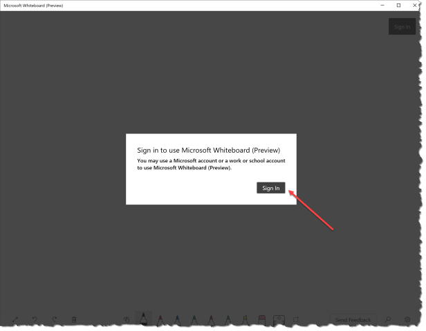 Microsoft Whiteboard Preview - Signin disabled