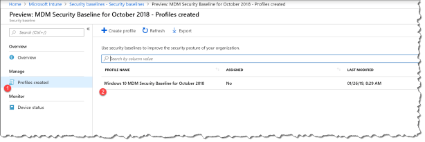 start using intune securitybaseline - 10