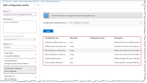 Managing Google Chrome on Android managed device - 12